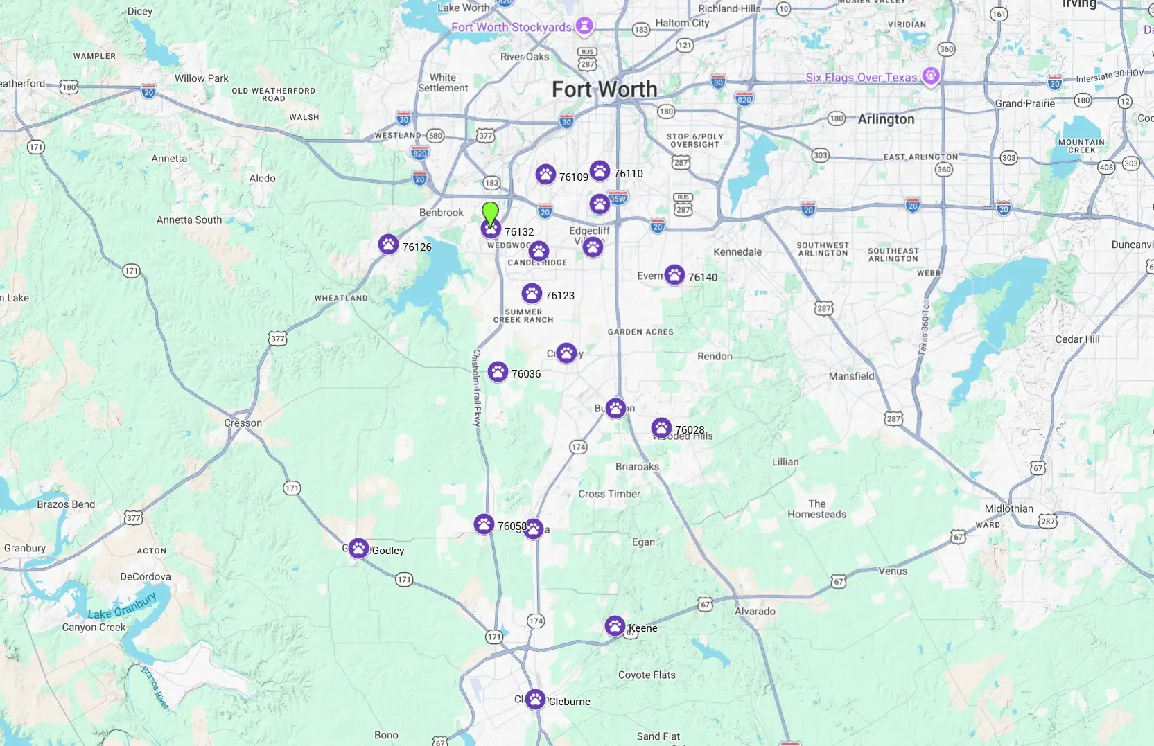 Map of Fort Worth service areas.